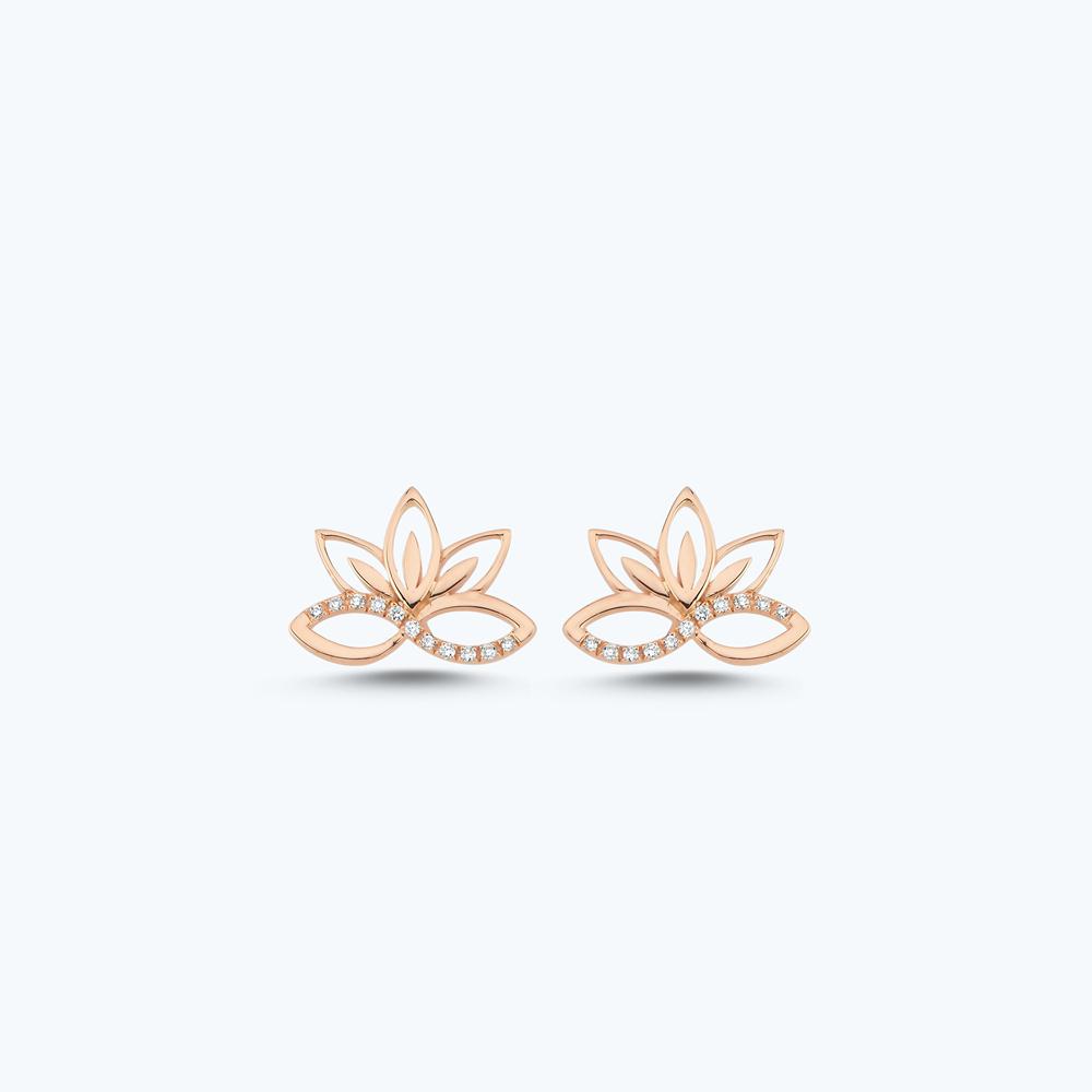 Pırlanta Lotus Çiçeği Küpe