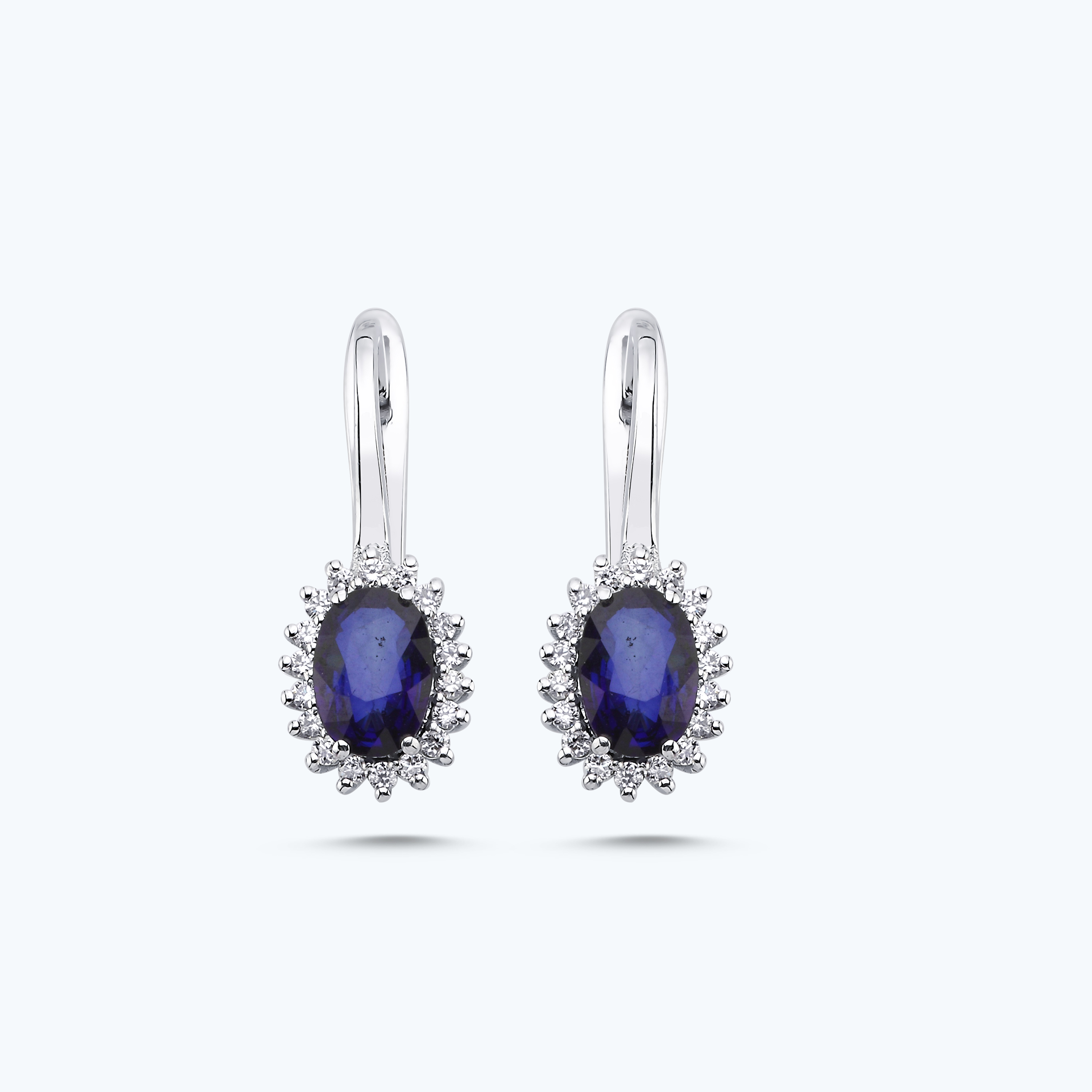 Pırlanta Safir Oval Küpe