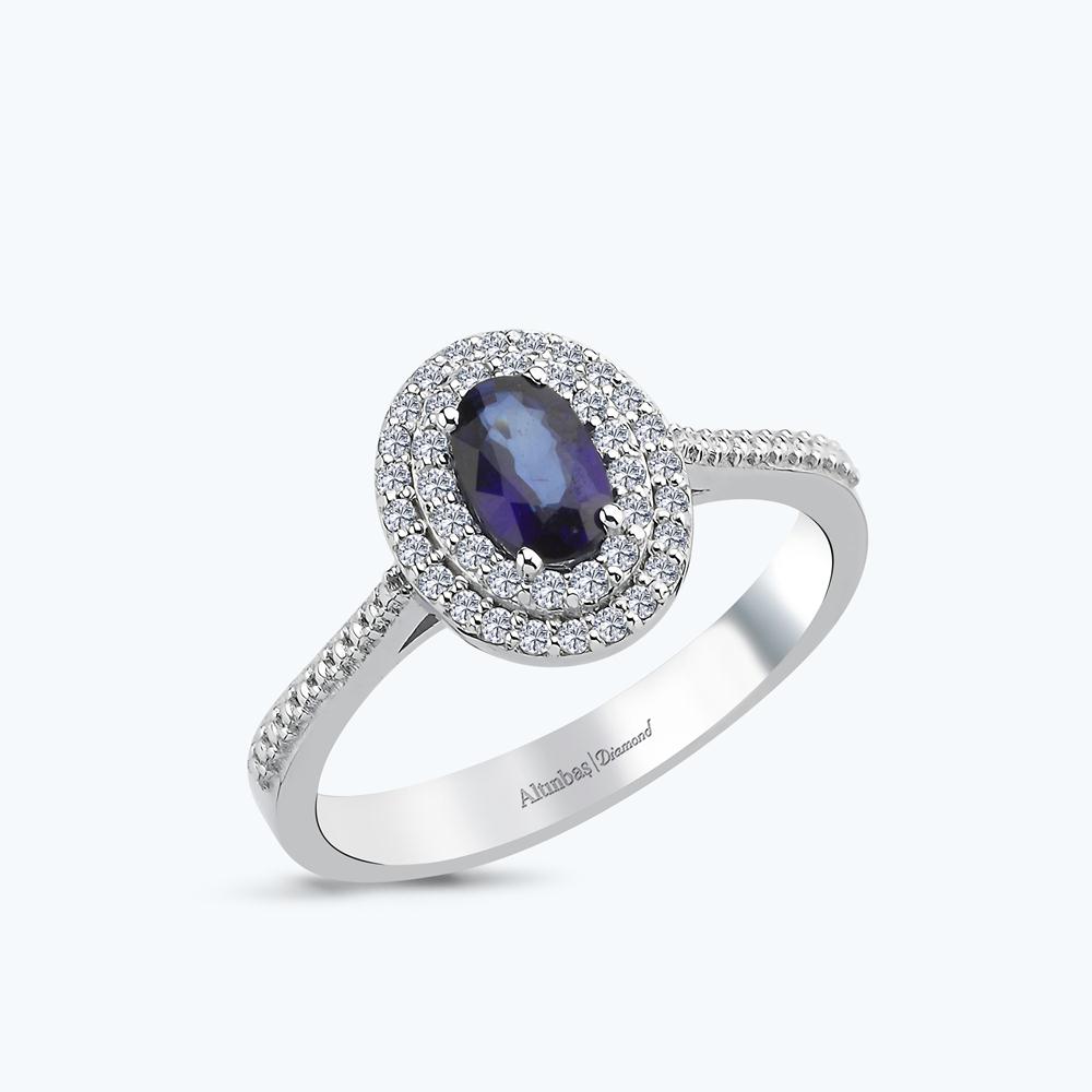 Pırlanta Safir Oval Yüzük