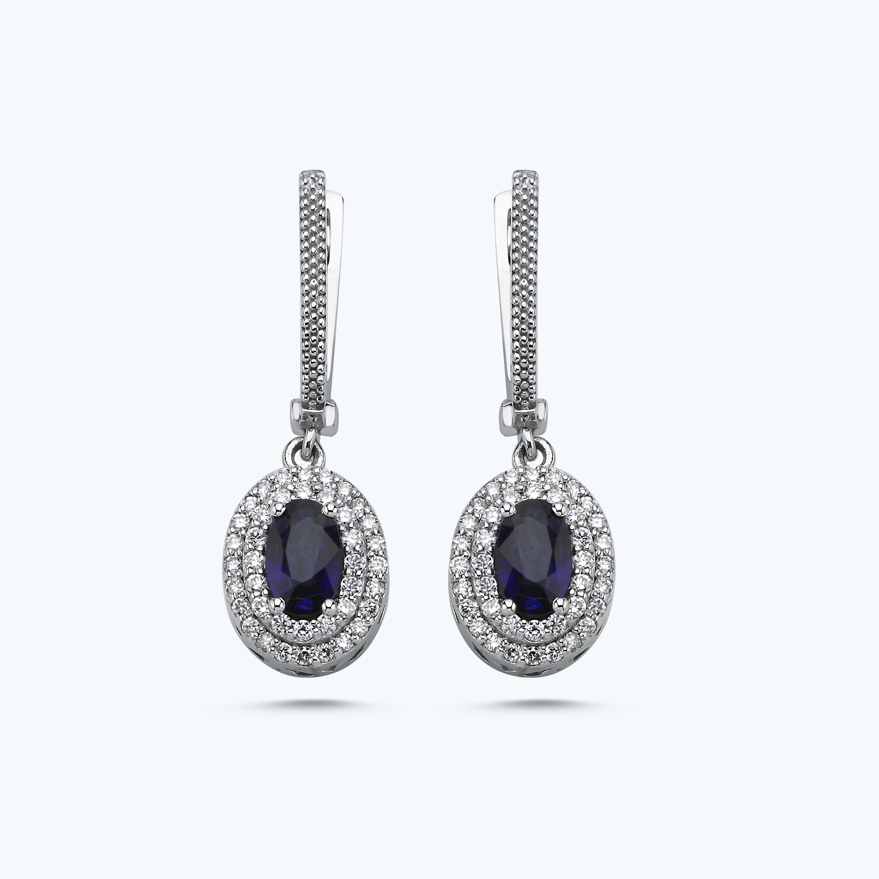 Pırlanta Safir Oval Küpe