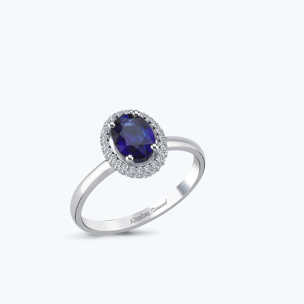 Pırlanta Safir Oval Yüzük