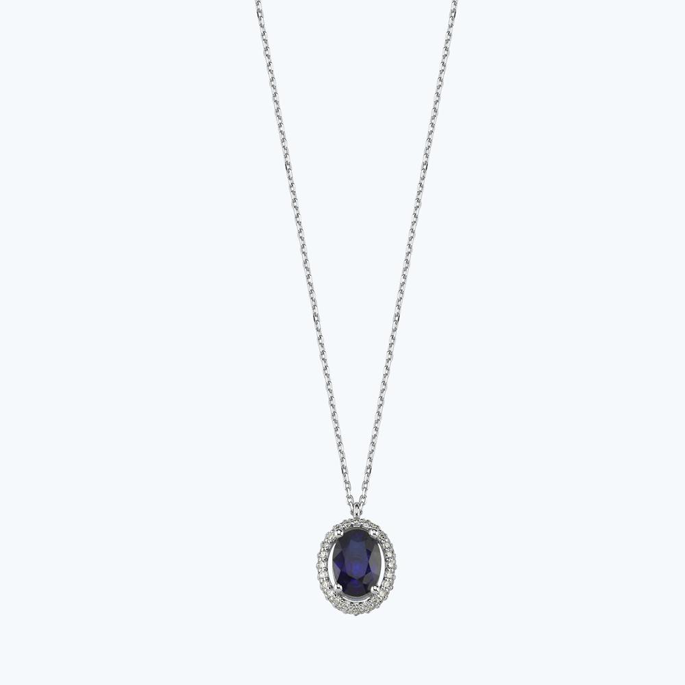 Pırlanta Safir Oval Kolye