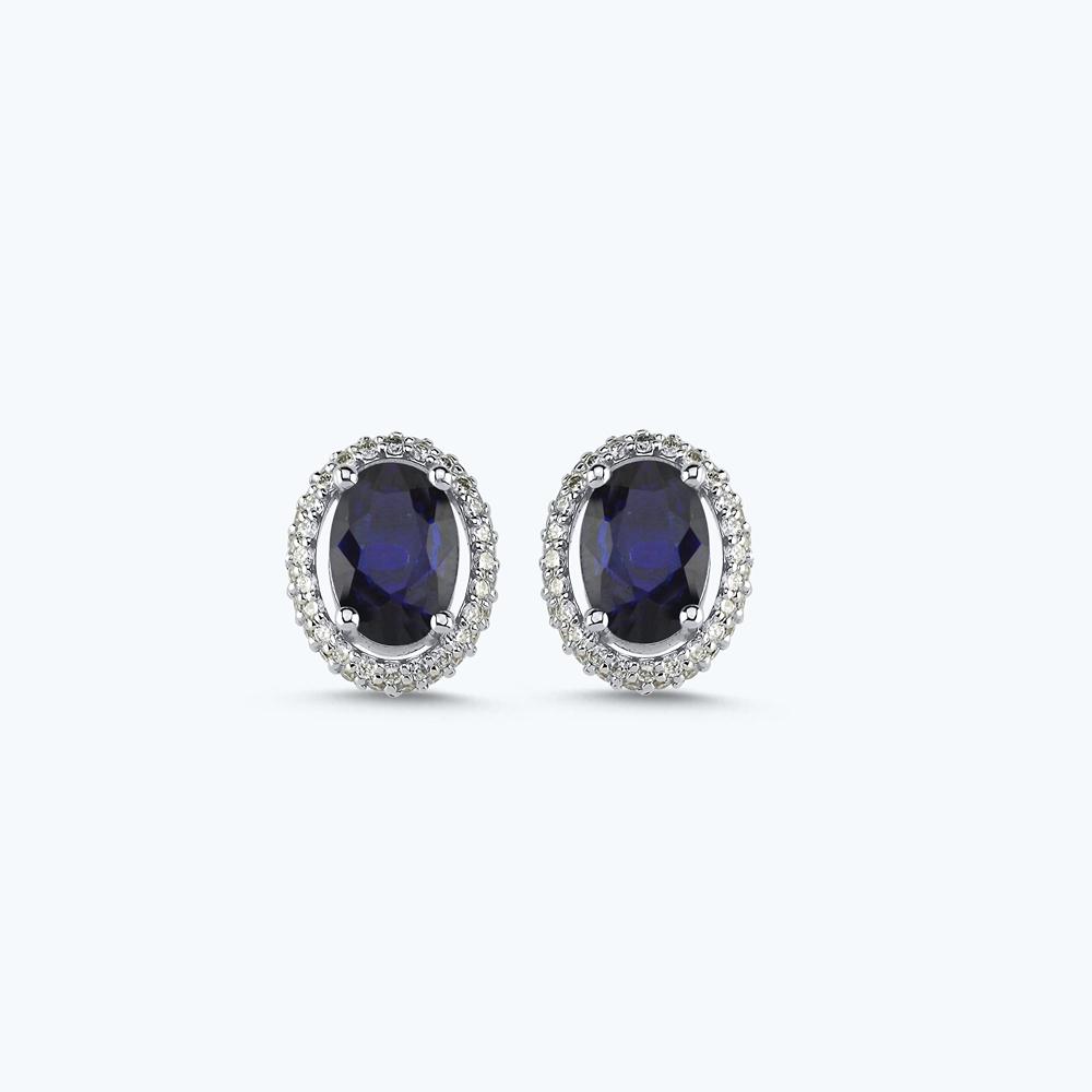 Pırlanta Safir Oval Küpe