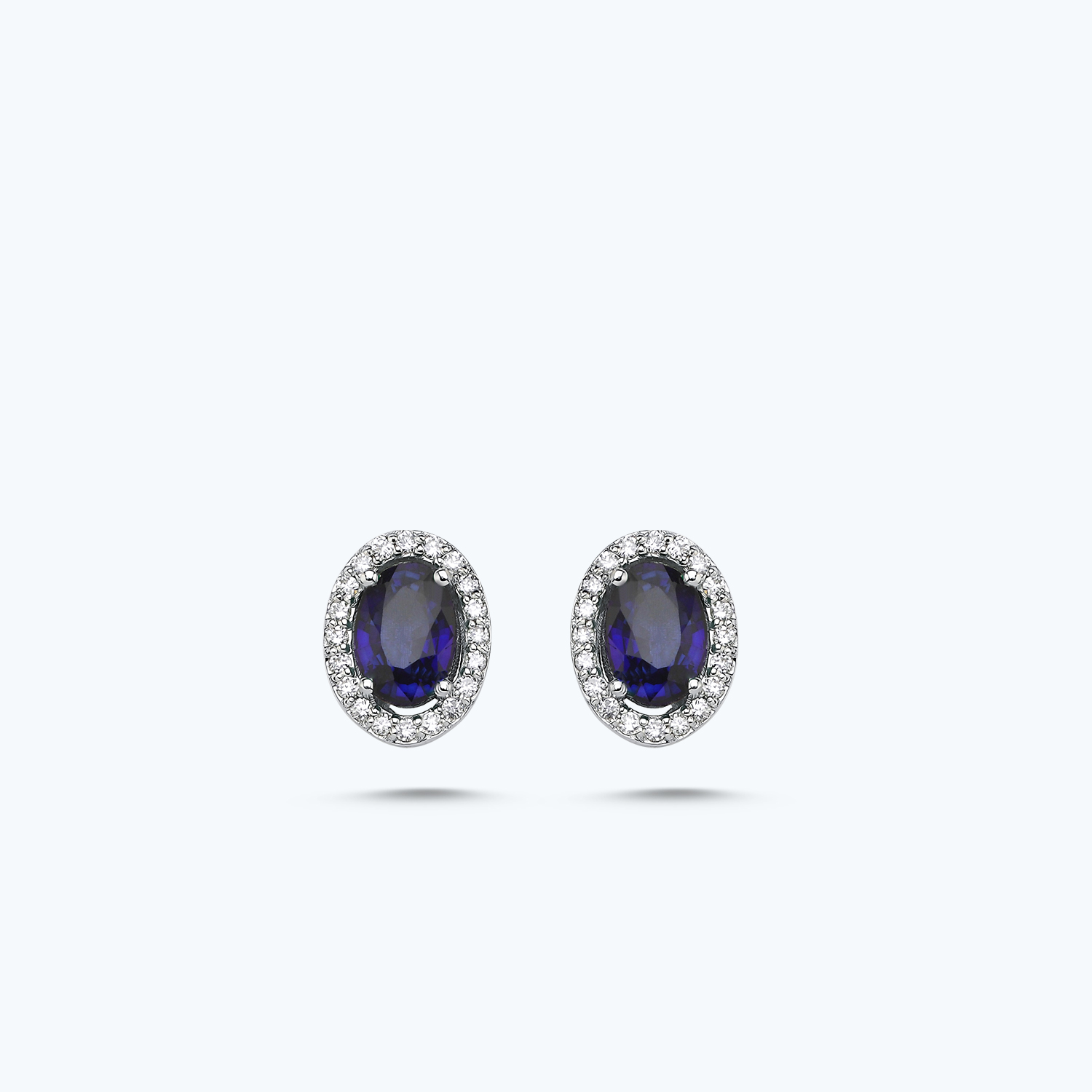 Pırlanta Safir Oval Küpe