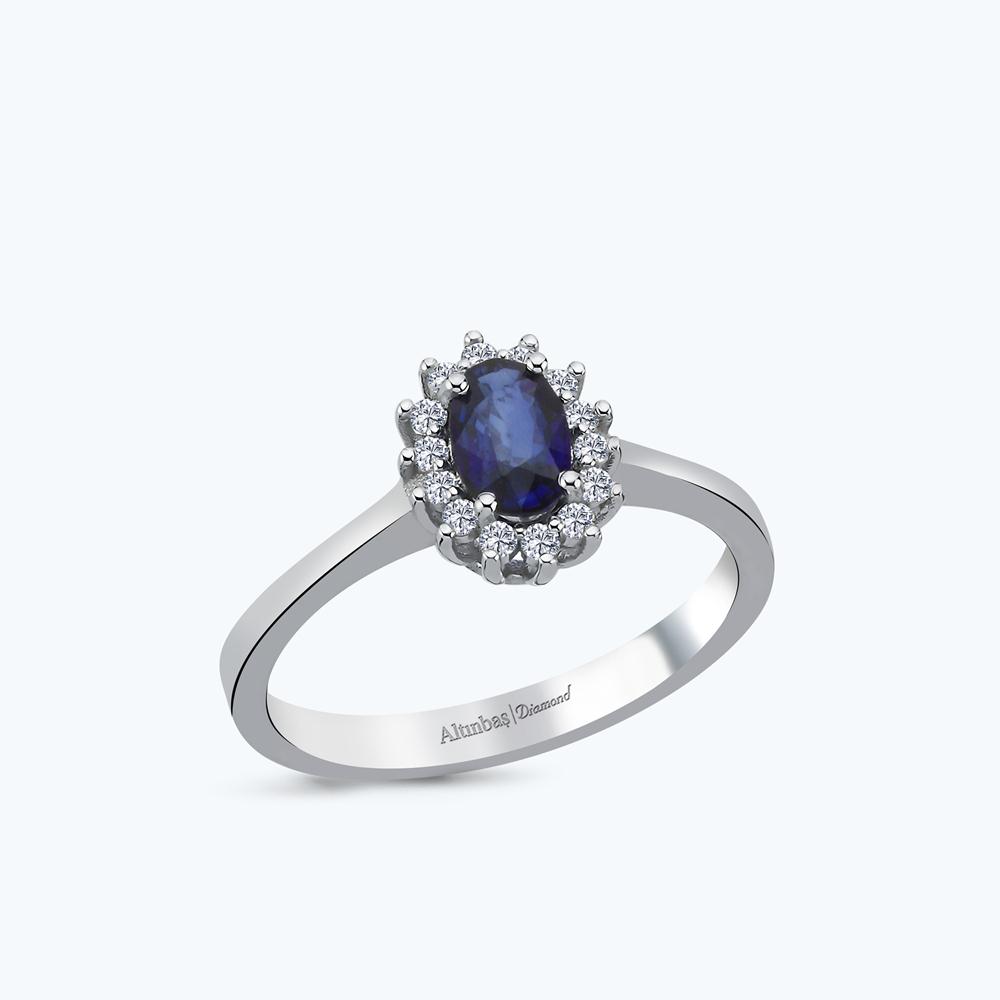 Pırlanta Safir Oval Yüzük