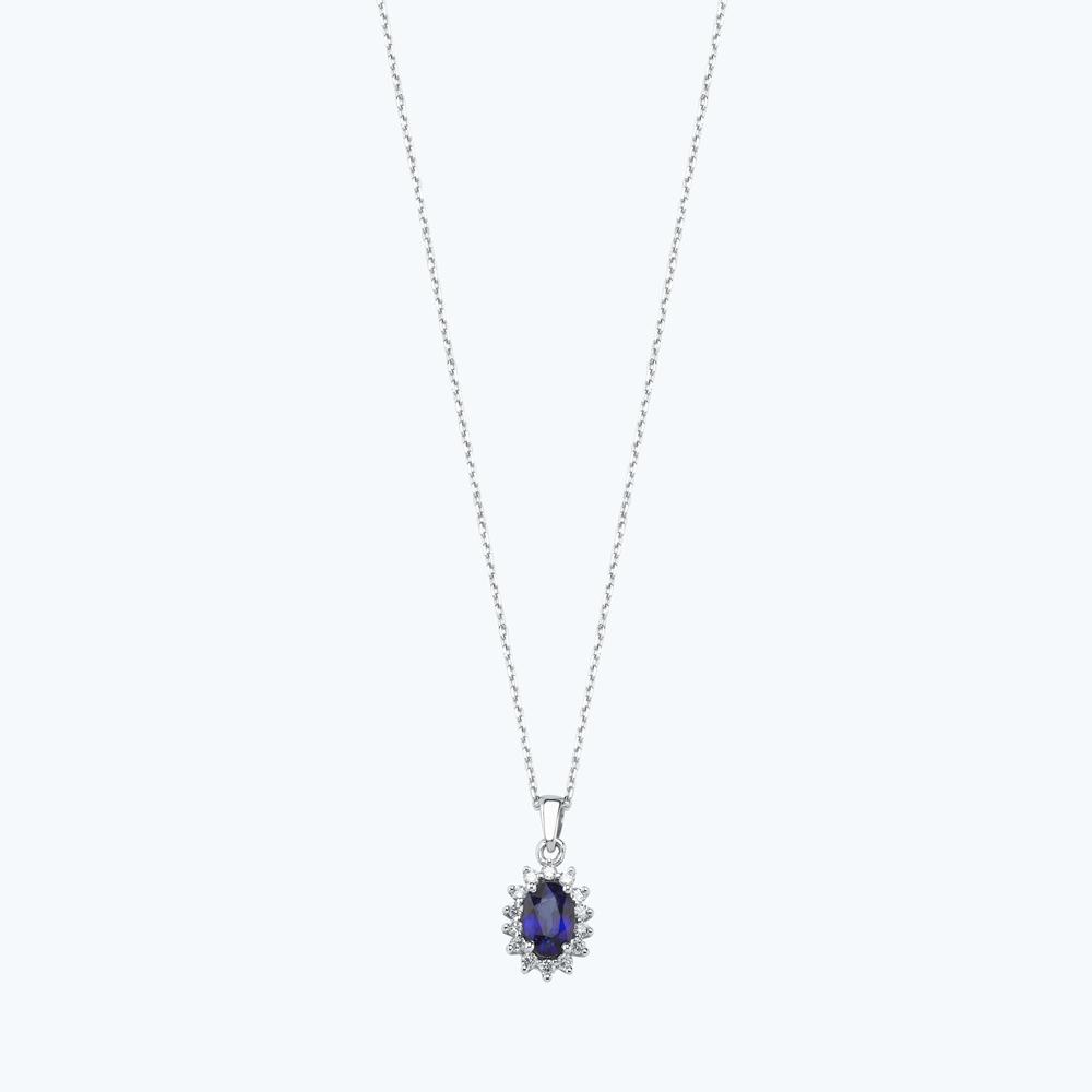 Pırlanta Safir Oval Kolye