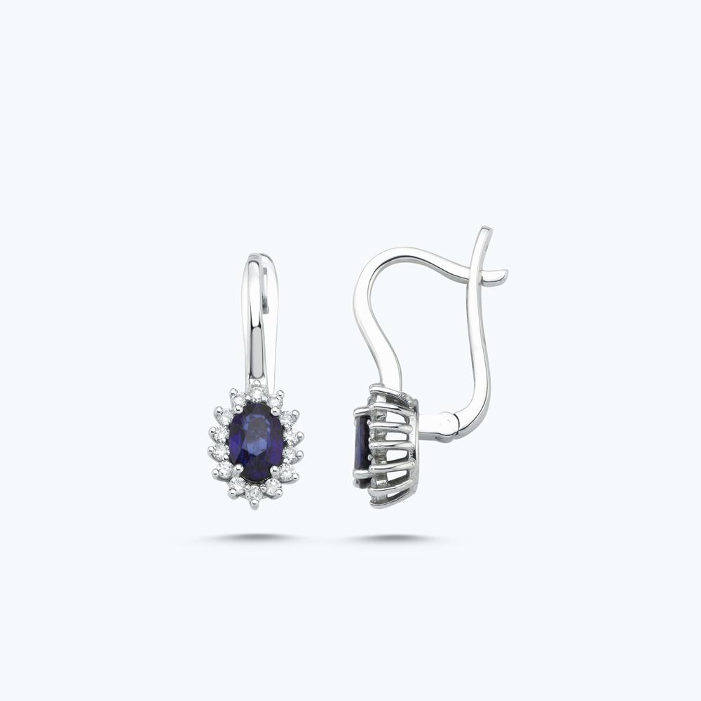 Pırlanta Safir Oval Küpe