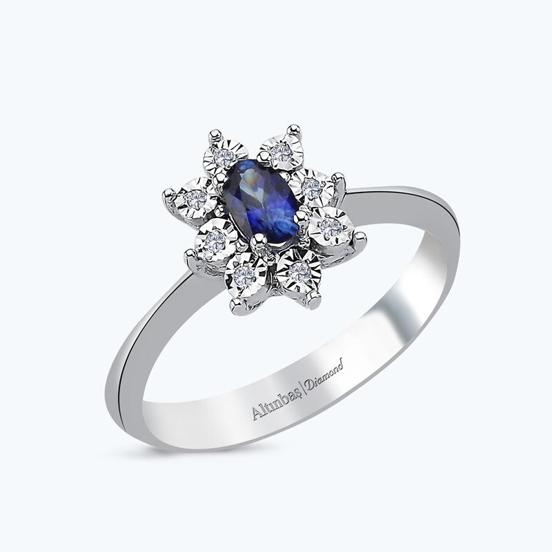 Pırlanta Safir Oval Yüzük
