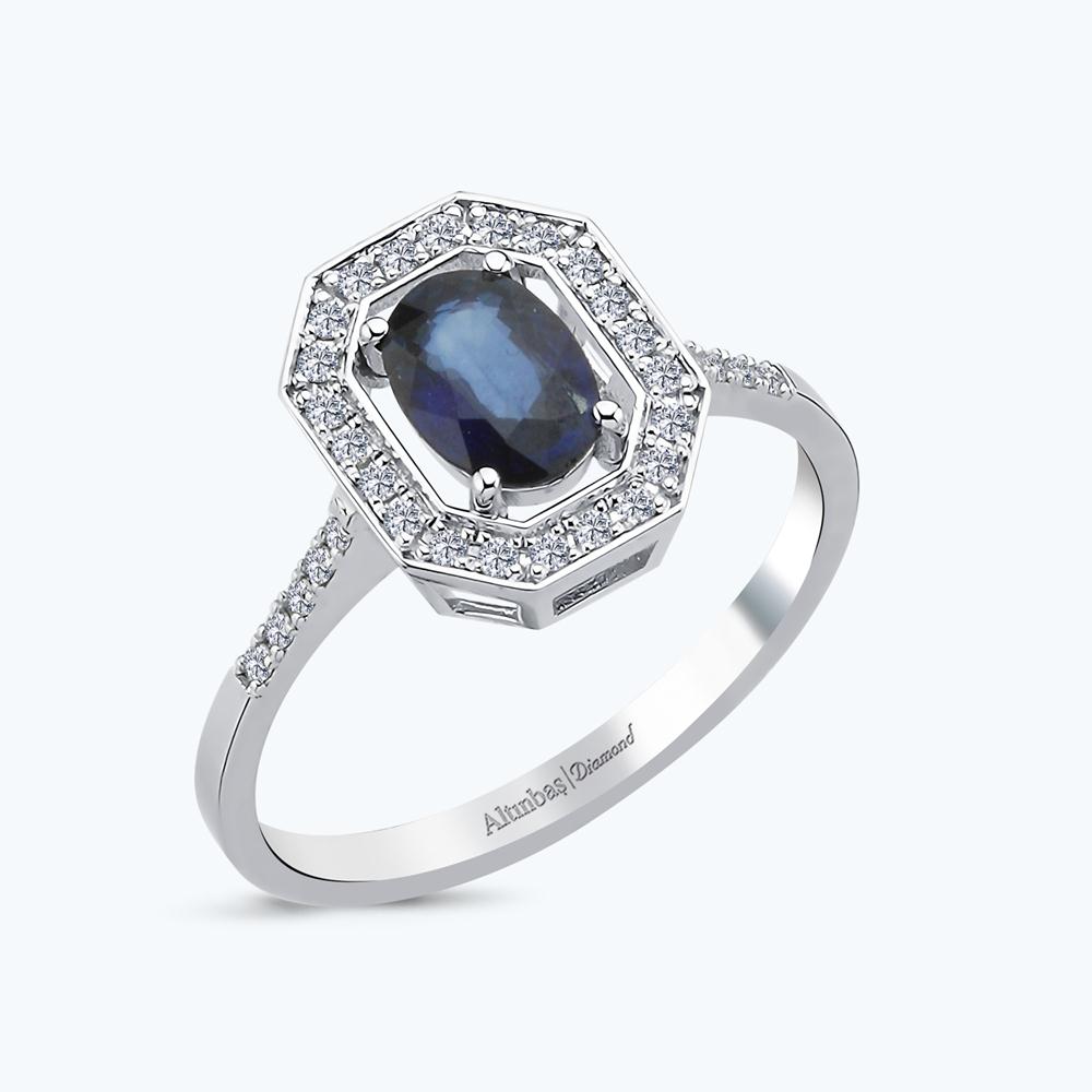 Pırlanta Safir Oval Yüzük