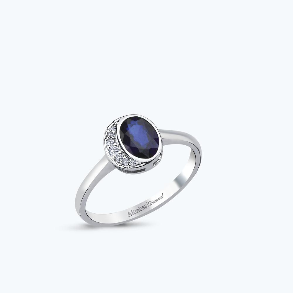 Pırlanta Safir Oval Yüzük
