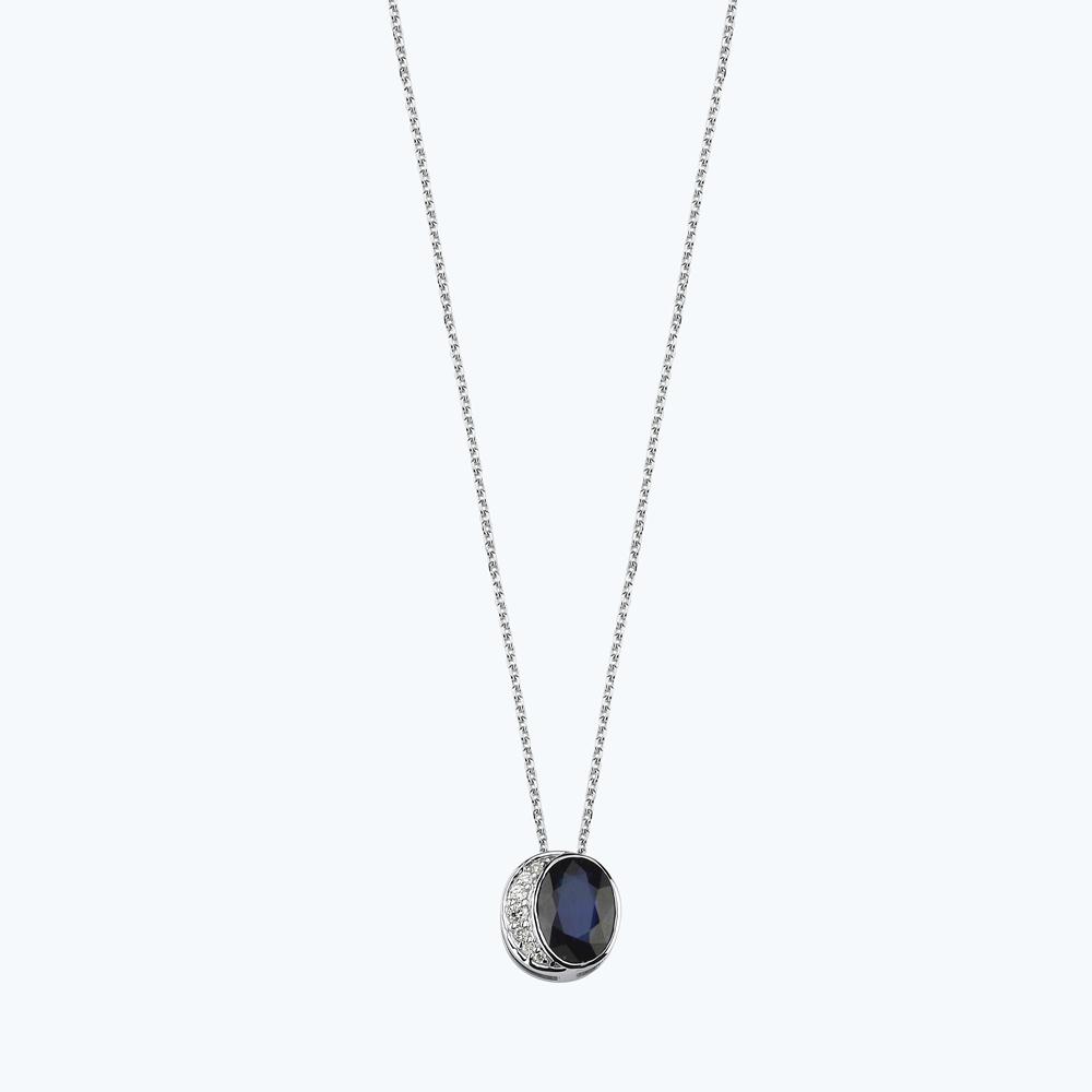 Pırlanta Safir Oval Kolye
