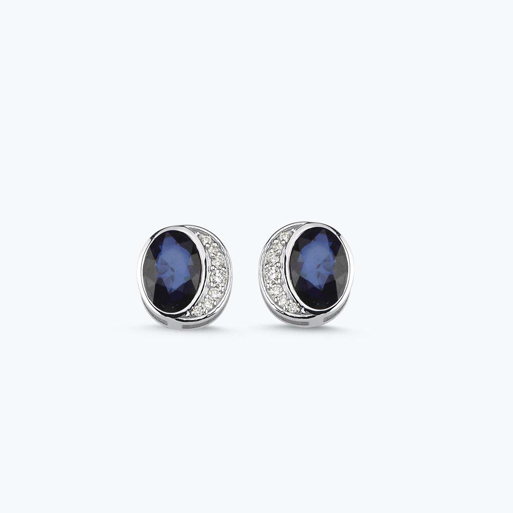 Pırlanta Safir Oval Küpe