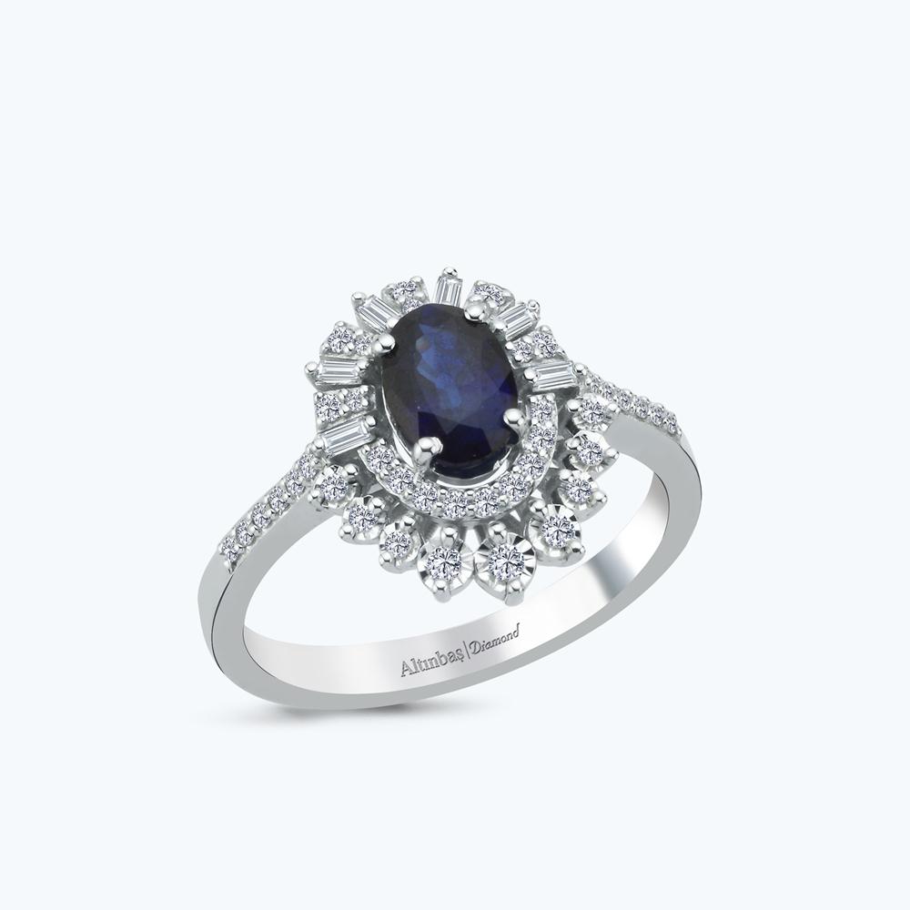 Pırlanta Safir Oval Yüzük