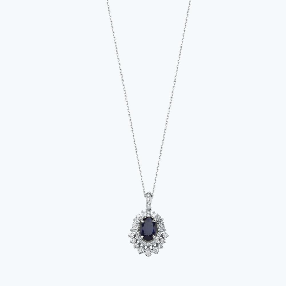 Pırlanta Safir Oval Kolye