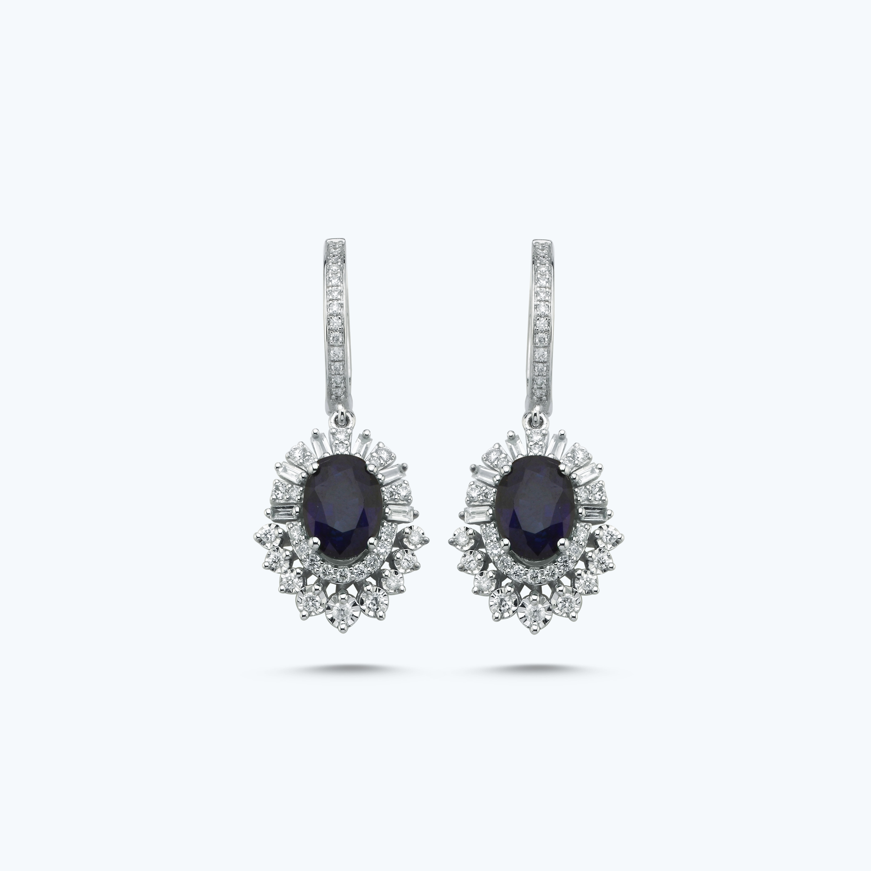 Pırlanta Safir Oval Küpe