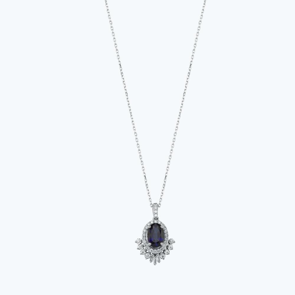 Pırlanta Safir Oval Kolye