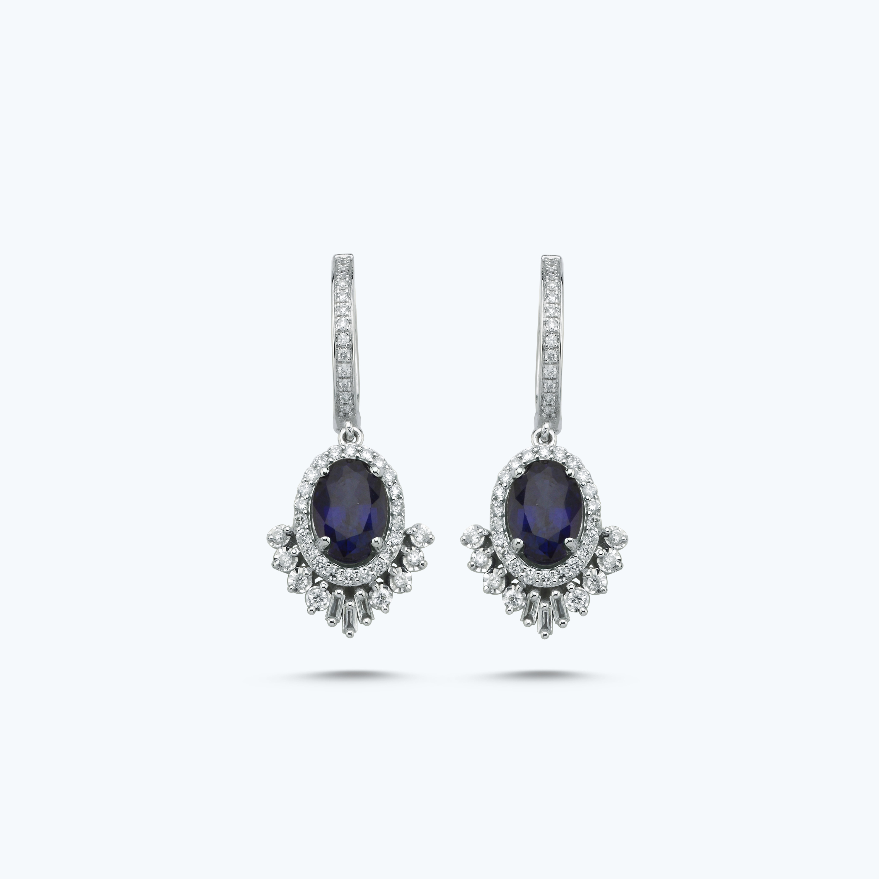 Pırlanta Safir Oval Küpe