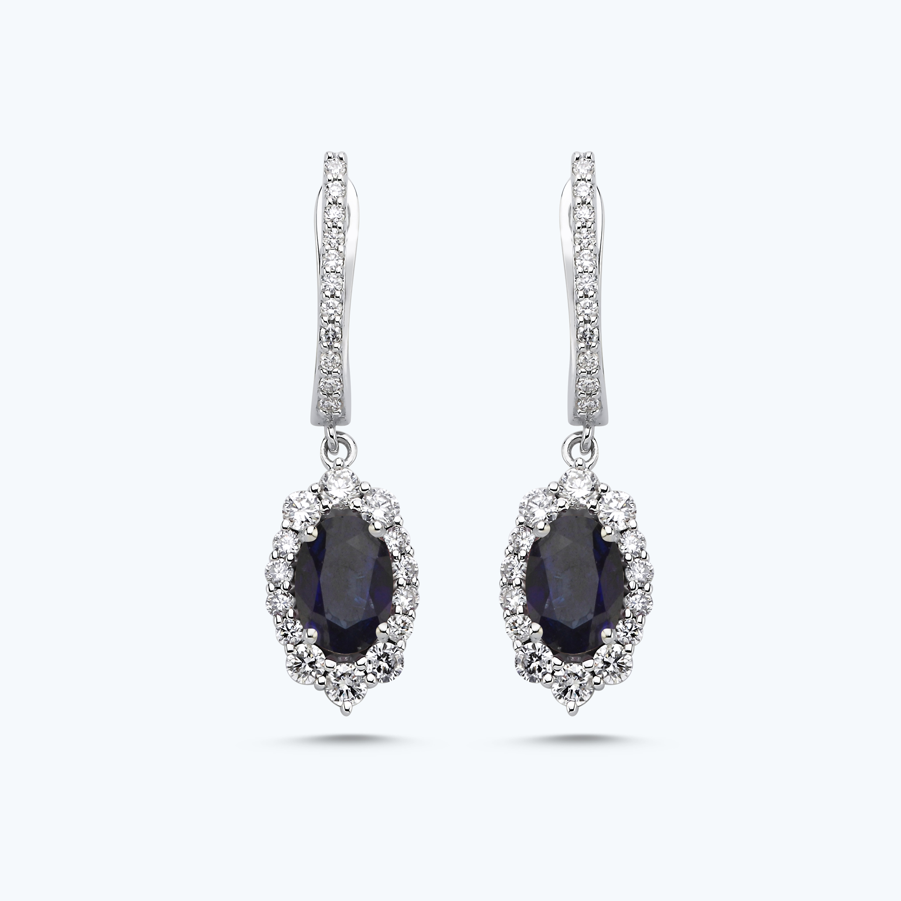 Pırlanta Safir Oval Küpe