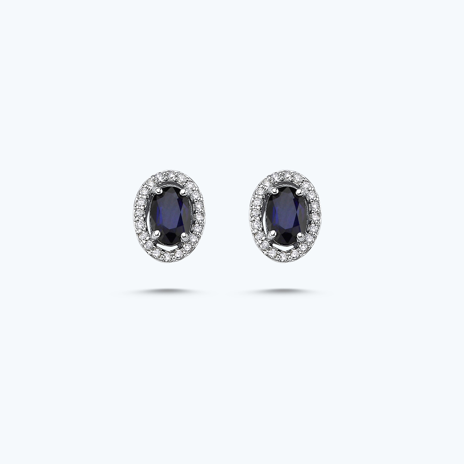 Pırlanta Safir Oval Küpe