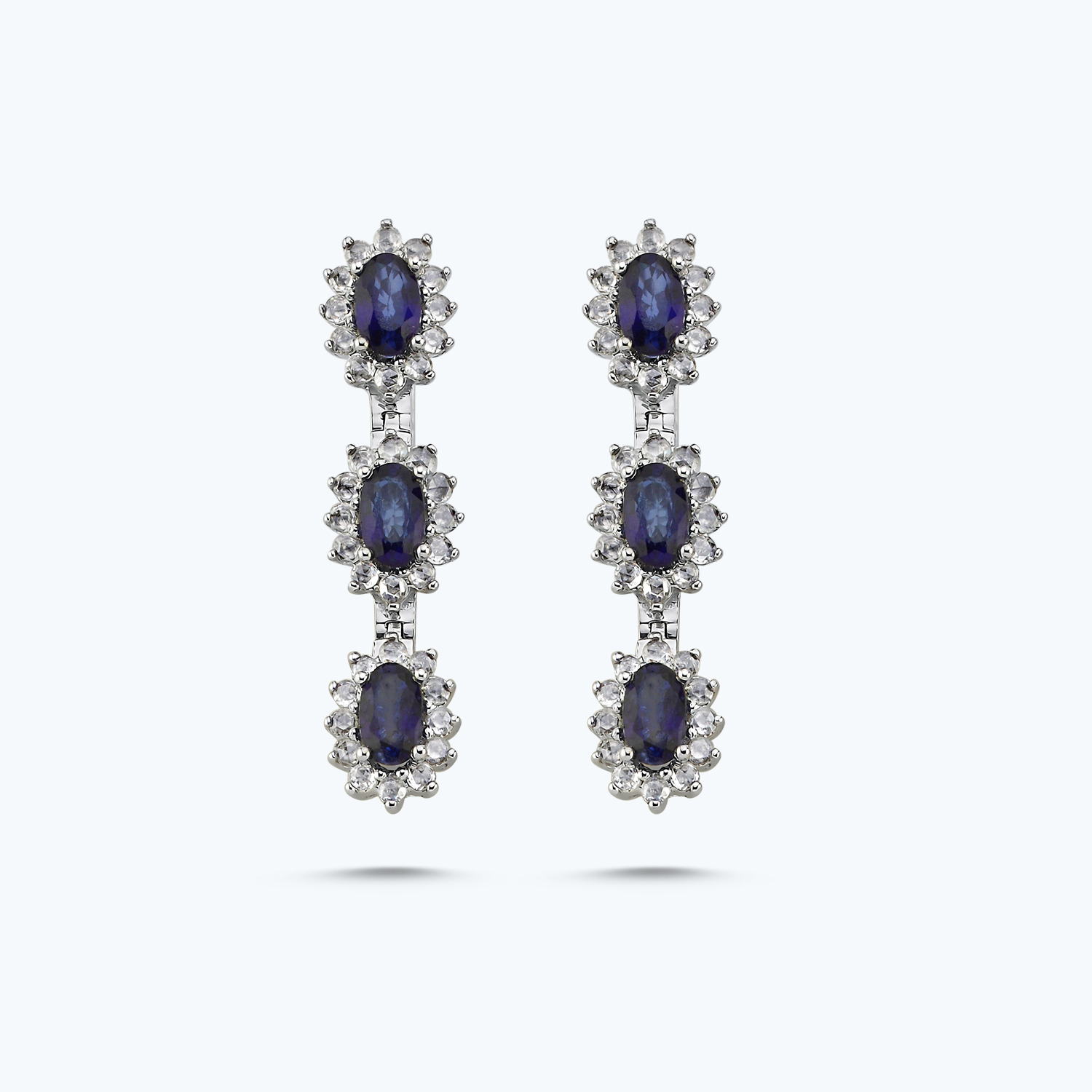 Pırlanta Safir Oval Küpe