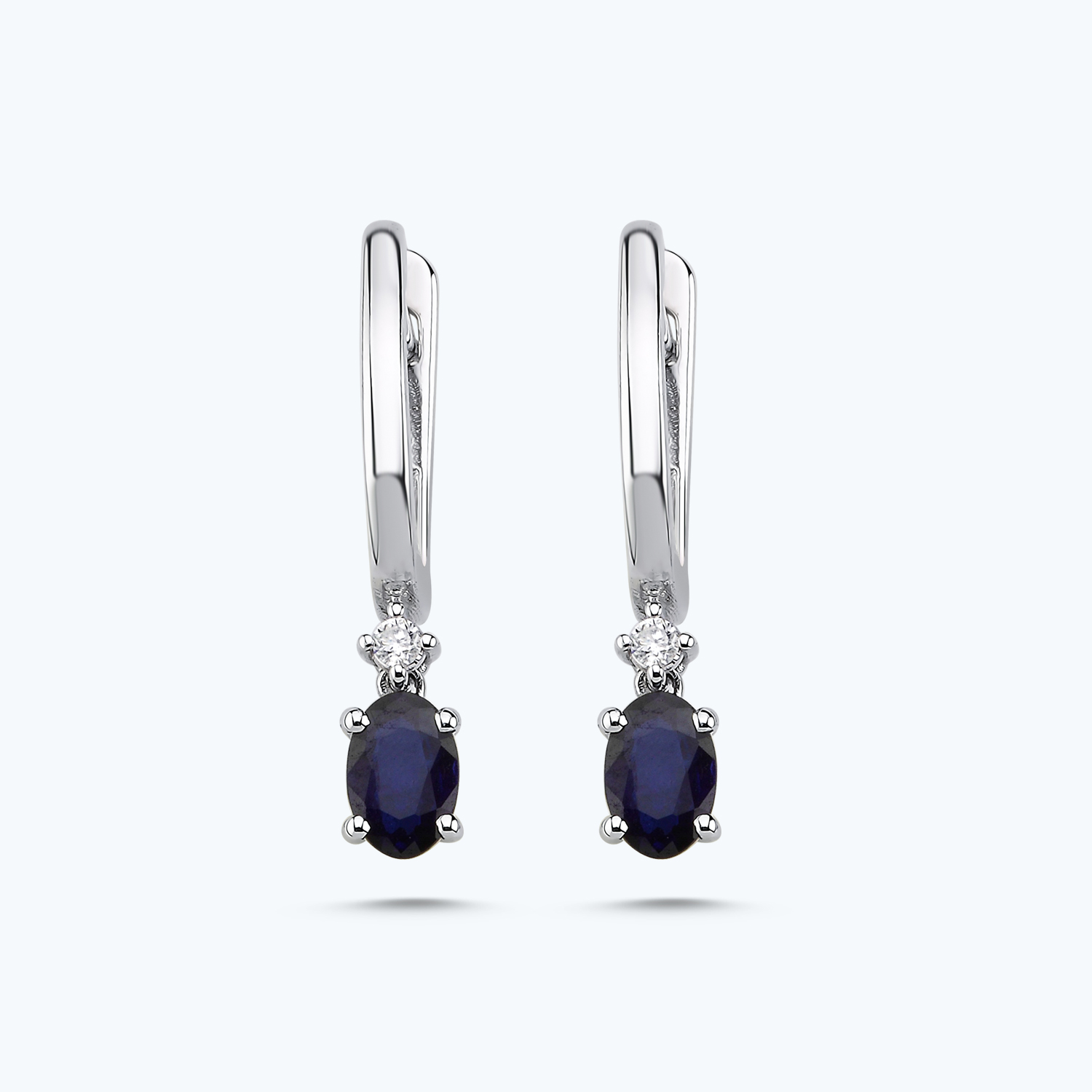 Pırlanta Safir Oval Küpe