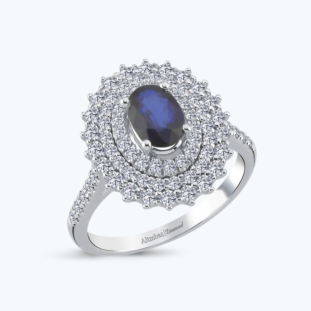 Pırlanta Safir Oval Yüzük