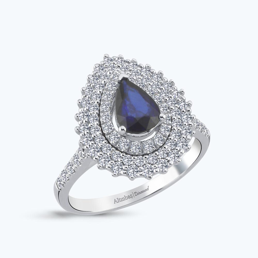 Pırlanta Safir Damla Yüzük