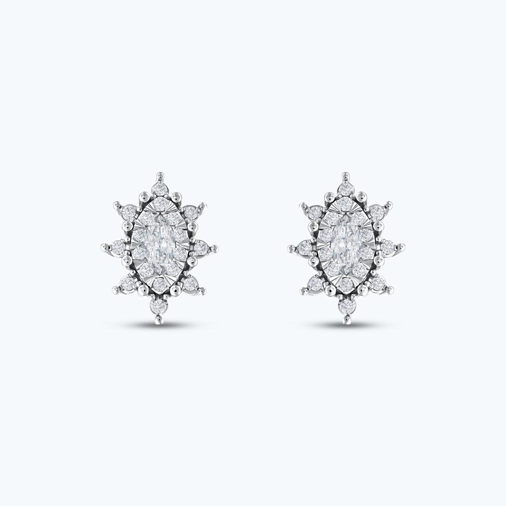 Pırlanta Lotus Çiçeği Küpe