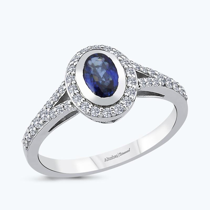 Pırlanta Safir Oval Yüzük