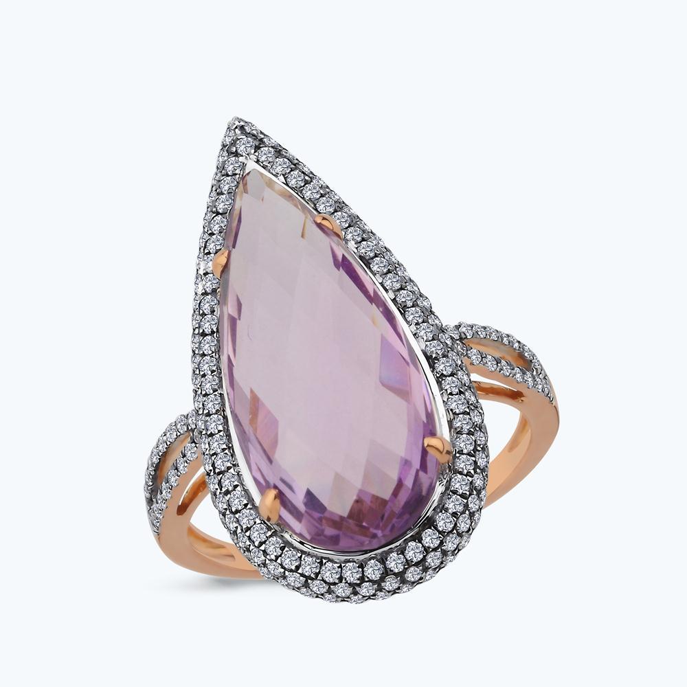 Pırlanta Ametist Damla Yüzük